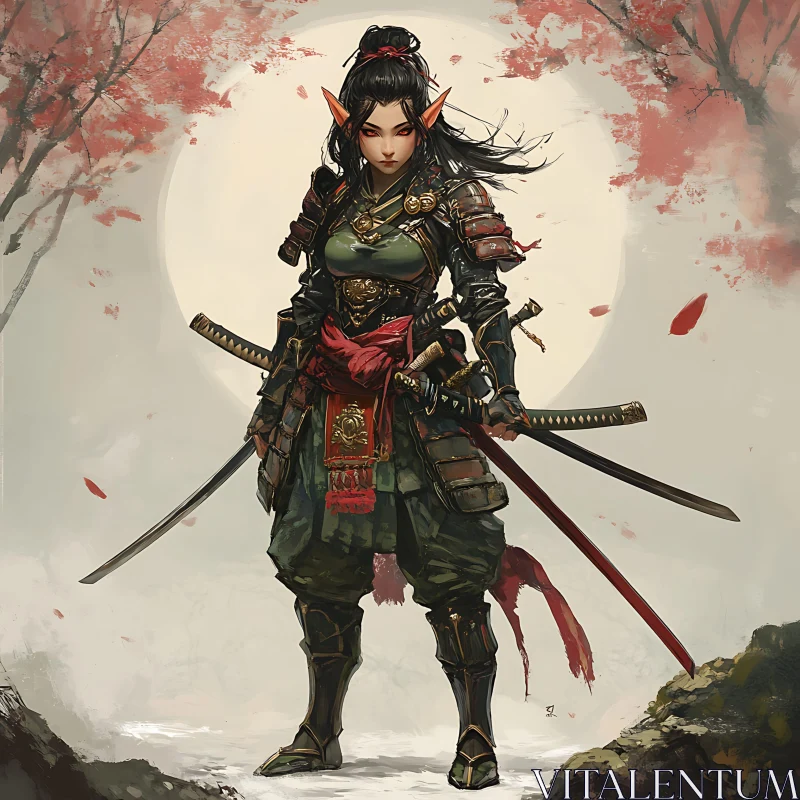 AI ART Fantasy Elf Warrior in Cherry Blossom Setting