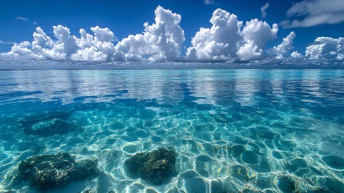 Peaceful Seascape with Clear Waters and Clouds