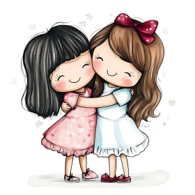 Cartoon Girls in a Warm Embrace