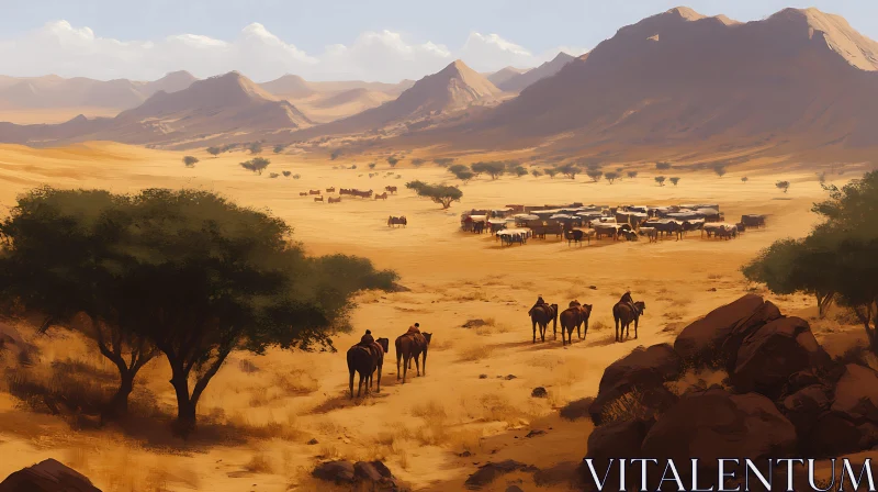 AI ART Camels in Desert Landscape