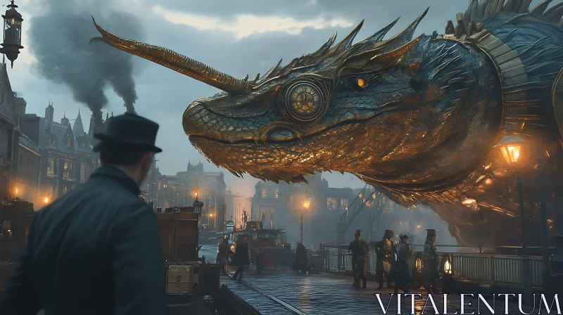 AI ART Mechanical Dragon in Historical Urban Setting