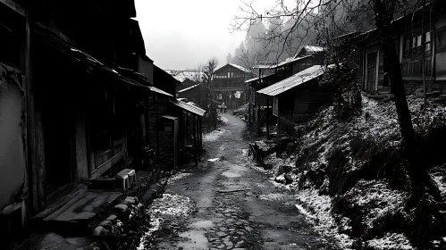 Black and White Village Scene