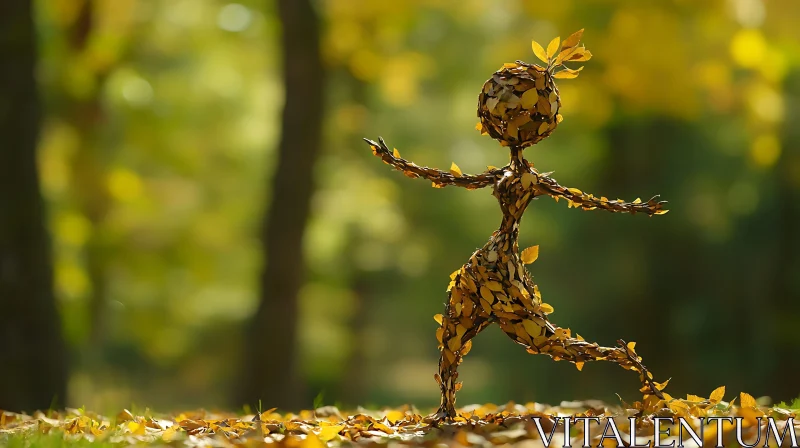 Whimsical Leaf Figure in Woodland Scene AI Image