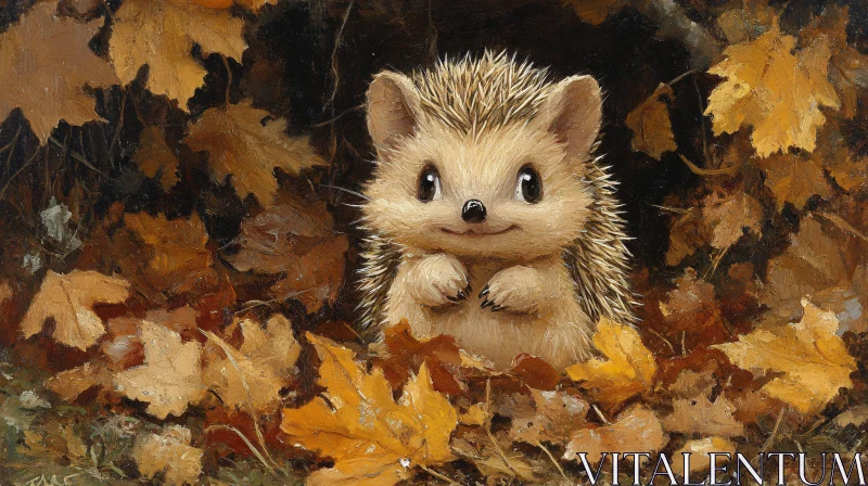 Hedgehog Amidst Fall Foliage AI Image