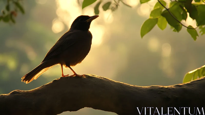 Sunlit Bird on a Tree Branch AI Image