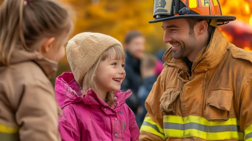 Smiling Firefighter with Children