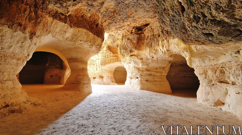 AI ART Sun-Dappled Sandstone Cave with Intricate Arches