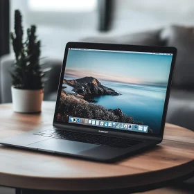 Elegantly Styled Laptop with Scenic Desktop Background