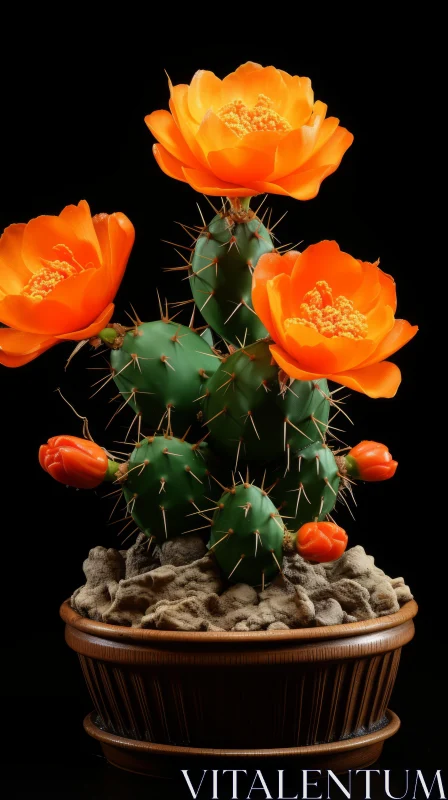 Biomorphic Cactus Art with Orange Flowers and Animal Figurines AI Image