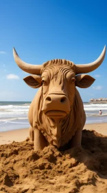Bull Sand Sculpture on Beach - A Blend of Tradition and Fauvism