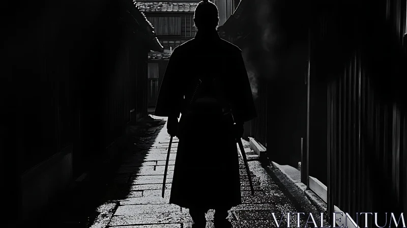 AI ART Silhouette of a Warrior with Katanas