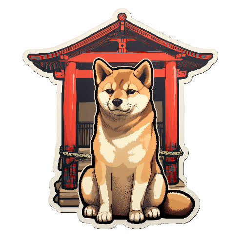 Cartoon Shiba Inu Dog by Japanese Temple Illustration POD Design