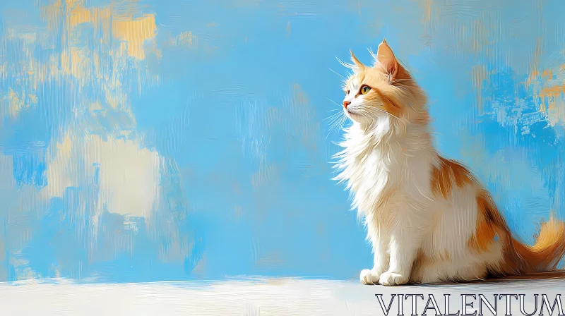 Graceful Feline against Painted Blue AI Image