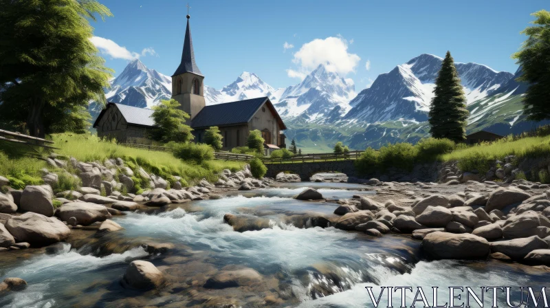 Church in Mountainous Landscape - Serenity Embodied AI Image
