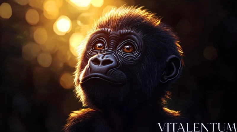 Gentle Gorilla in Golden Light AI Image