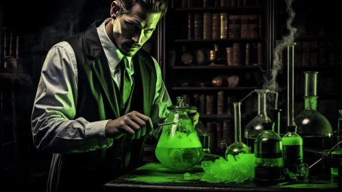 Enchanting Green Spell in a Mysterious Laboratory