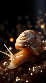Enchanting Snail Journey in a Sparkling Dark Background