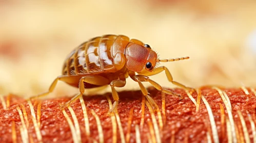 Photorealistic Bed Bug on Striped Orange Material