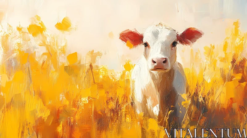 AI ART Cow in a Sunny Yellow Field