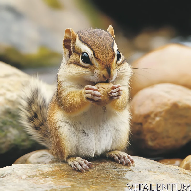 AI ART Squirrel Eating Nut on Rock