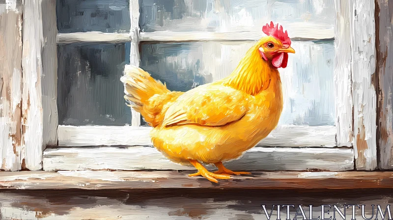 AI ART Rustic Chicken Art by a Window