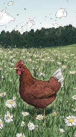 Rustic Chicken in Nature Illustration