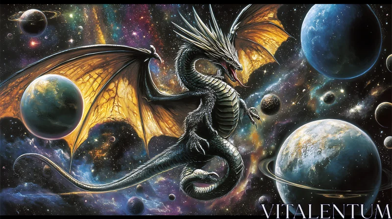 AI ART Cosmic Dragon Among Distant Planets