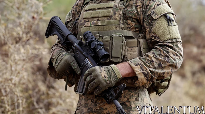 Military Personnel Holding Rifle AI Image