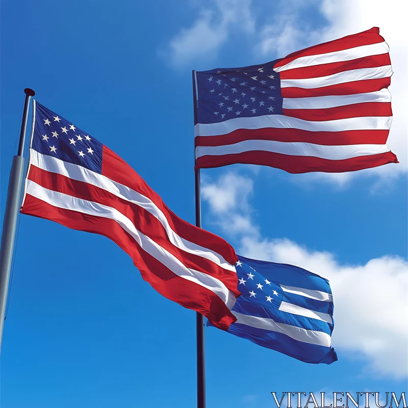 AI ART Patriotic Flags Against Blue Sky