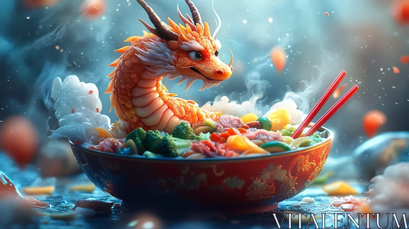 Fantasy Dragon Noodle Feast AI Image