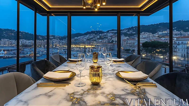 Elegant Dining Experience with Cityscape AI Image