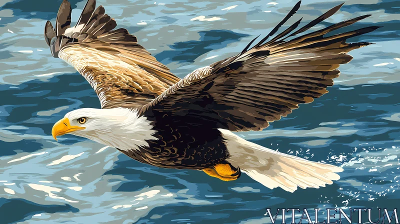 AI ART Eagle in Flight Over Ocean Waves