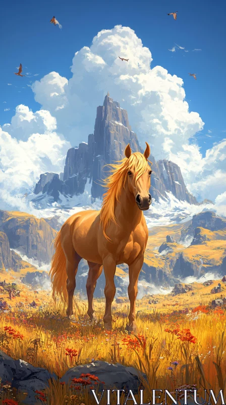 Wild Horse Amidst Majestic Mountains AI Image