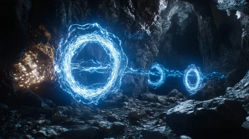 Glowing Portals in Dark Cave