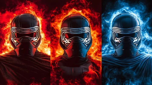 Fiery and Icy Sci-Fi Helmeted Figures