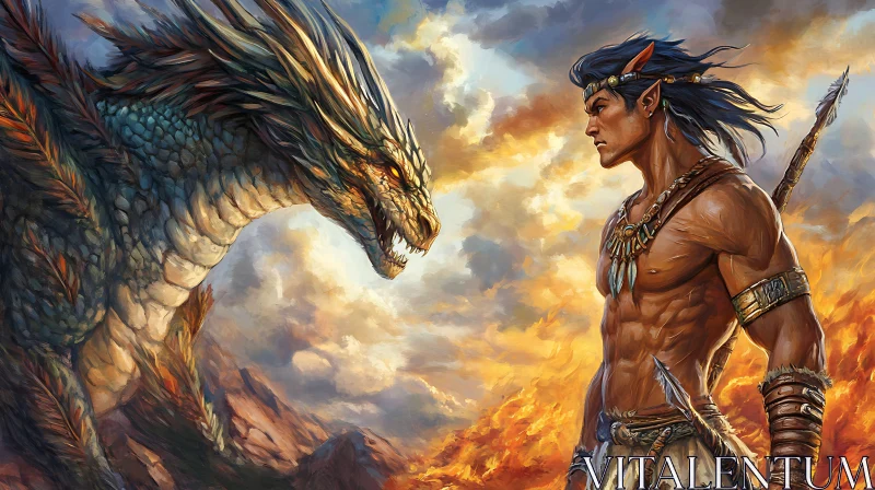 AI ART Fantasy Art: Elf and Dragon Face-Off