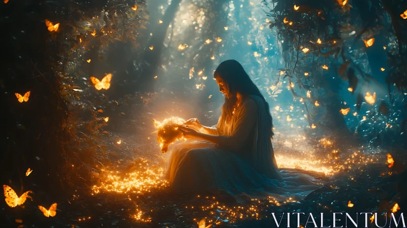 AI ART Mystical Woman with Fox in Magical Forest