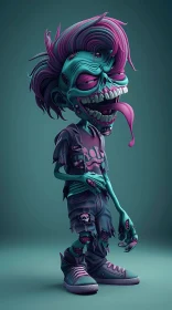 3D Rendered Neon Zombie with Mohawk in Dark Room