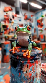 Colorful Frog on a Painted Surface