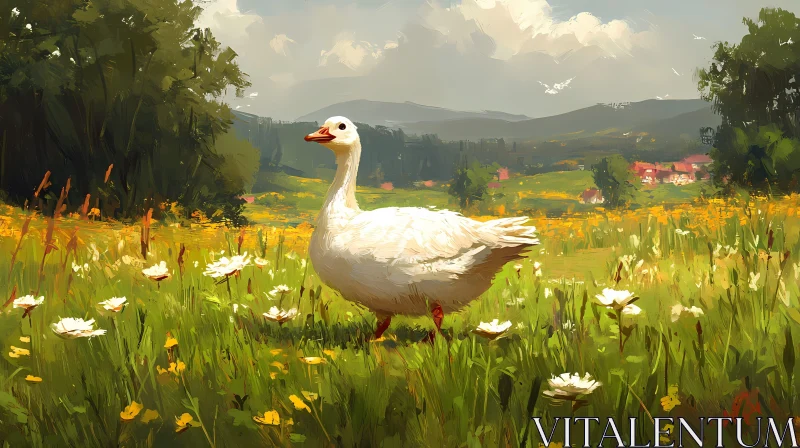 Serene Country Scene with Goose AI Image