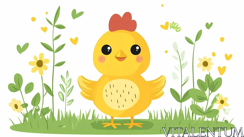 AI ART Cute Chick Illustration with Flowers