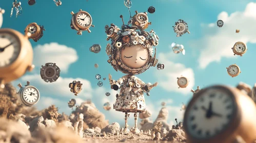 Whimsical Time Traveler in Clockwork Sky