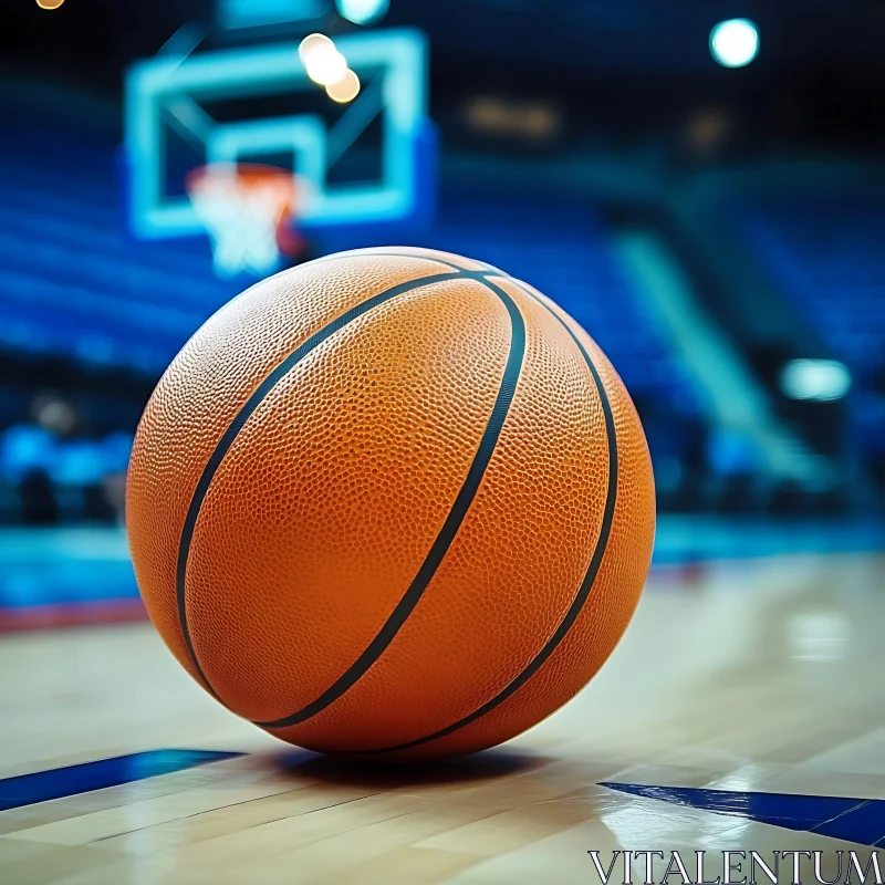 Orange Basketball on Court AI Image