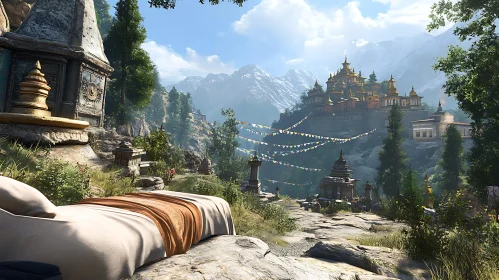 Scenic Temple in the Mountains