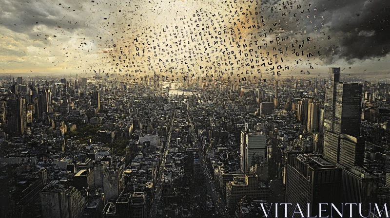 AI ART Urban Landscape with Floating Letters