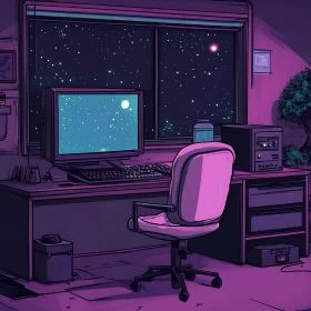 Peaceful Office Space Under Starry Sky