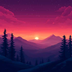 Tranquil Mountain Sunset with Trees