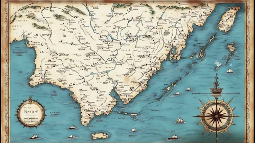 Old World Map with Sailing Ships