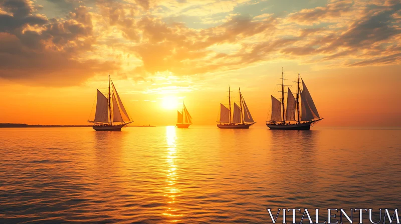 AI ART Sailboats at Sunset