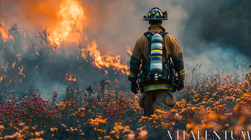 Brave Firefighter Facing Intense Blaze AI Image